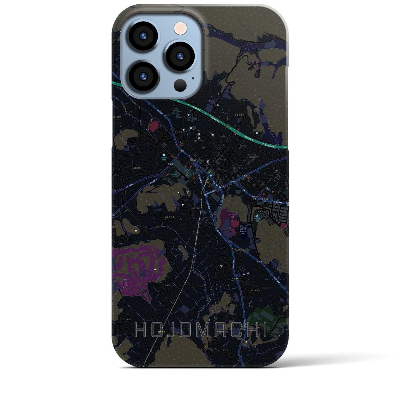 【北条町】地図柄iPhoneケース（バックカバータイプ・ブラック）iPhone 13 Pro Max 用