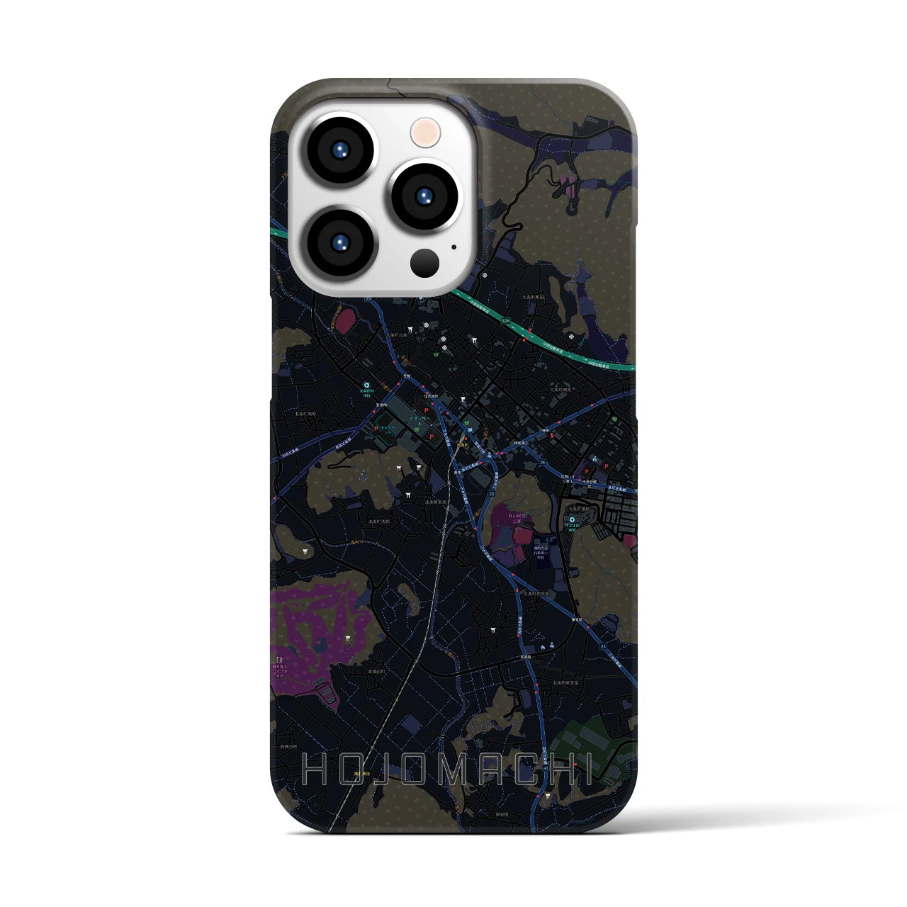 【北条町】地図柄iPhoneケース（バックカバータイプ・ブラック）iPhone 13 Pro 用