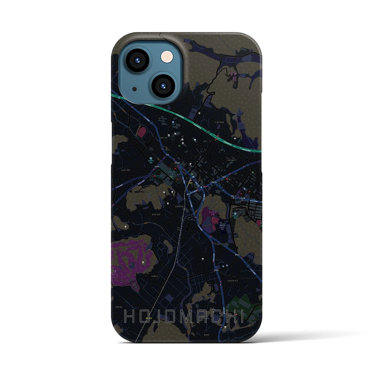 【北条町】地図柄iPhoneケース（バックカバータイプ・ブラック）iPhone 13 用