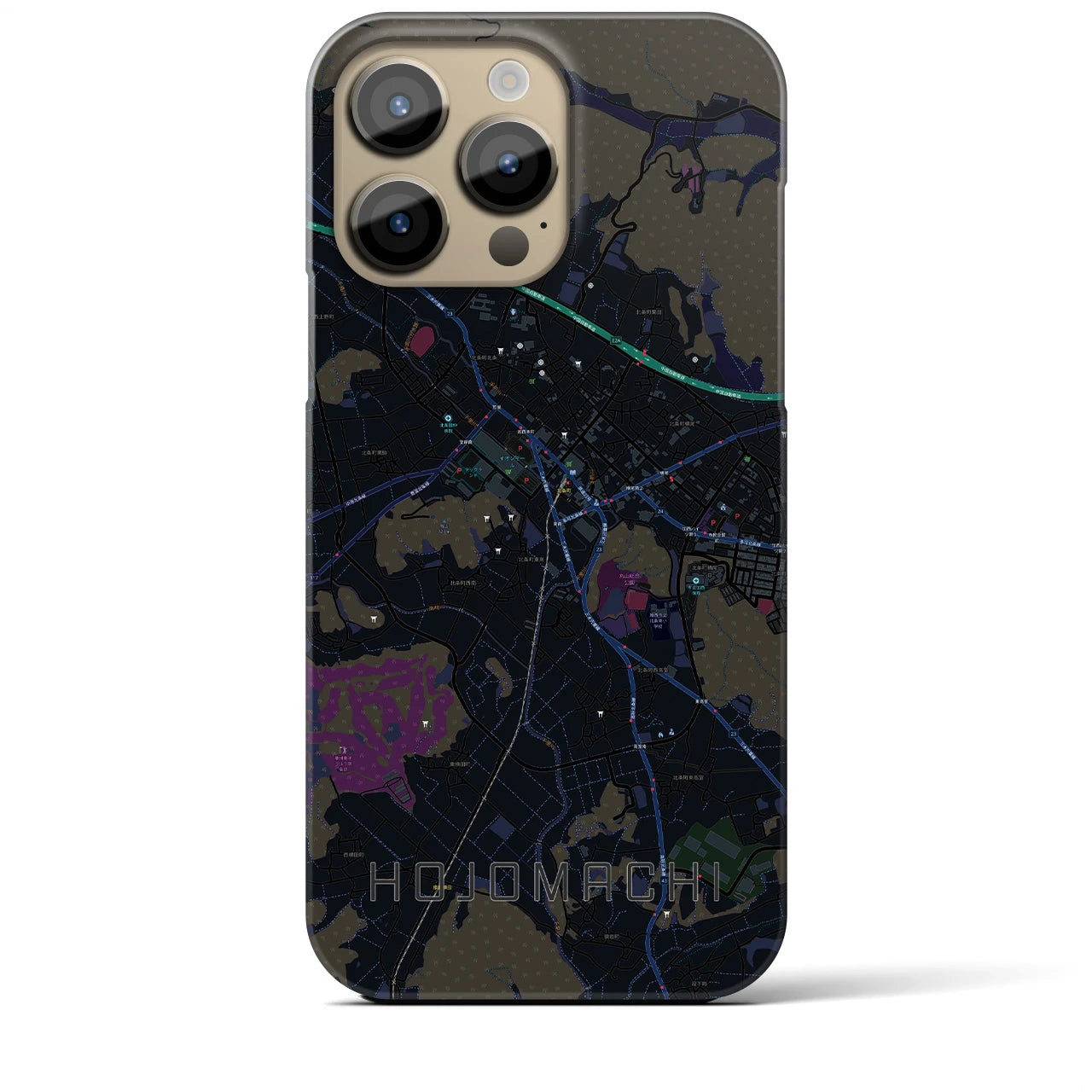 【北条町】地図柄iPhoneケース（バックカバータイプ・ブラック）iPhone 14 Pro Max 用