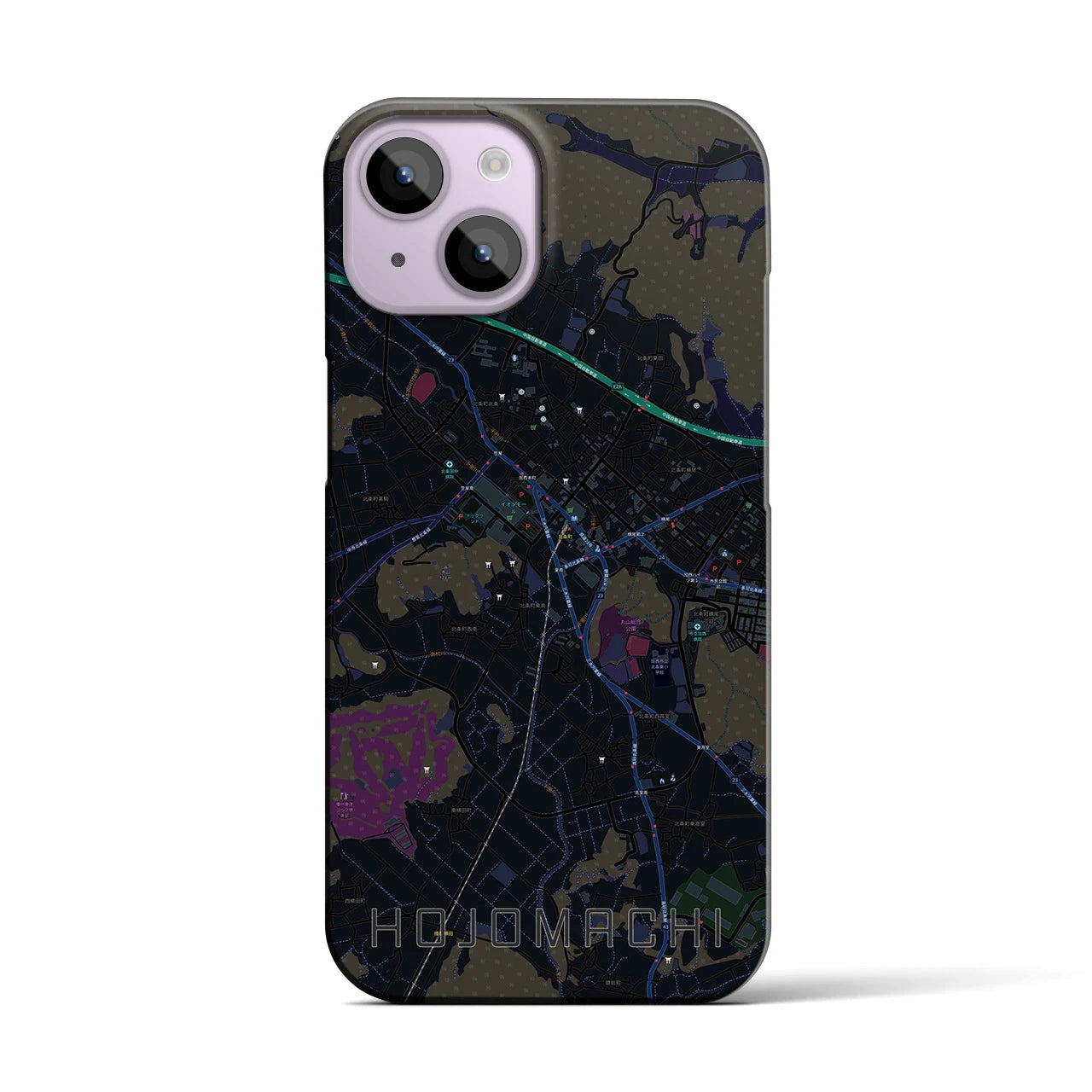 【北条町】地図柄iPhoneケース（バックカバータイプ・ブラック）iPhone 14 用