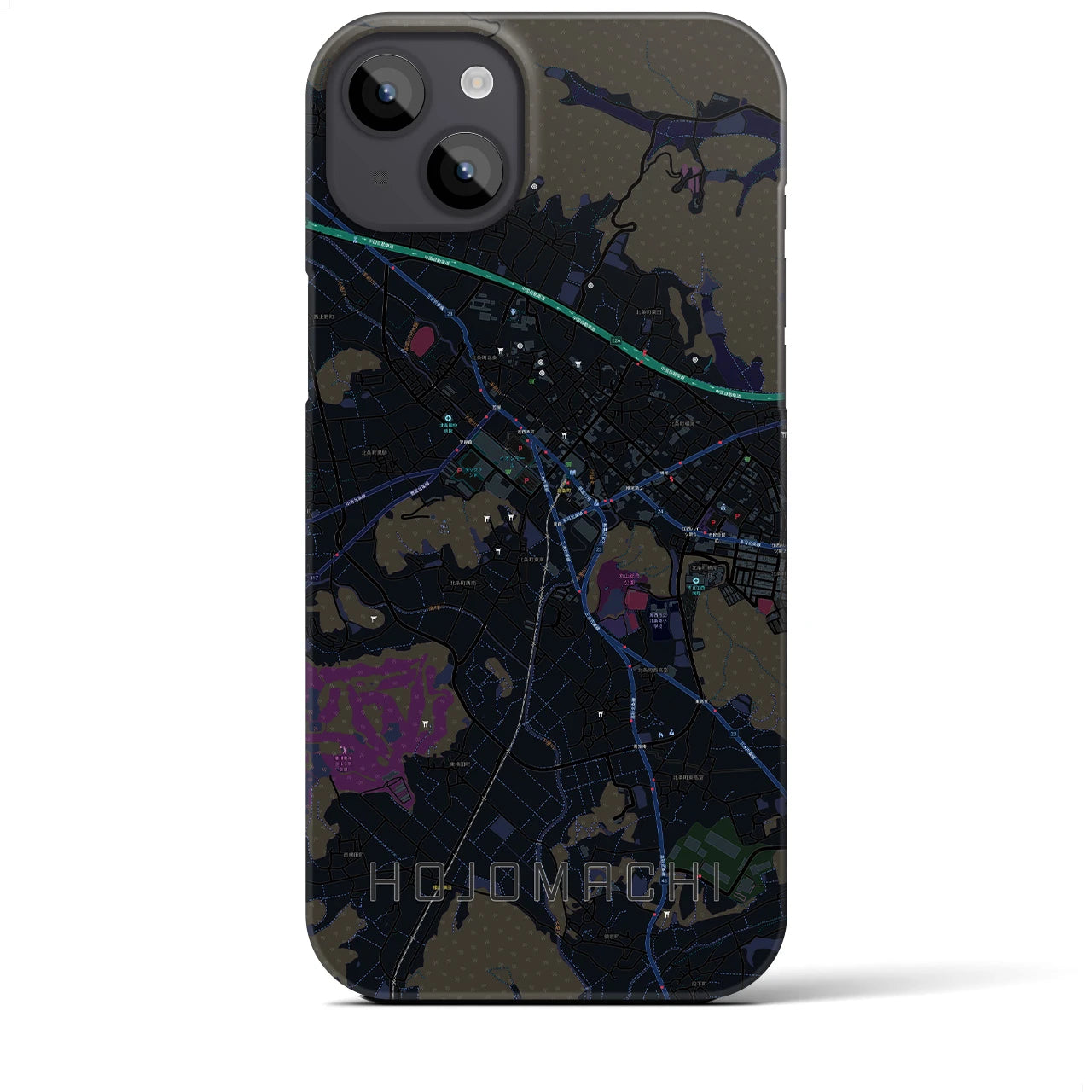 【北条町】地図柄iPhoneケース（バックカバータイプ・ブラック）iPhone 14 Plus 用