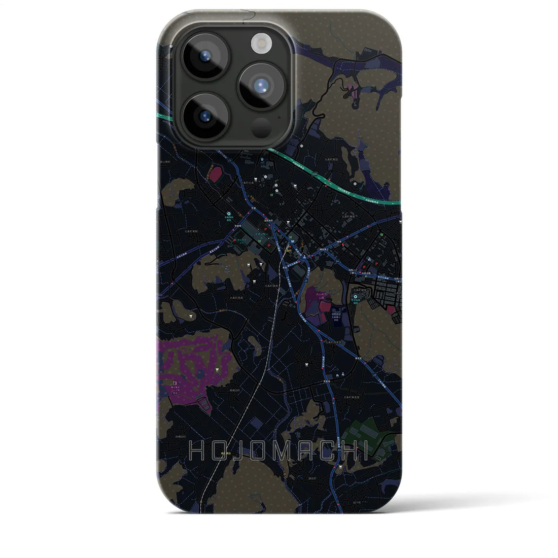 【北条町】地図柄iPhoneケース（バックカバータイプ・ブラック）iPhone 15 Pro Max 用