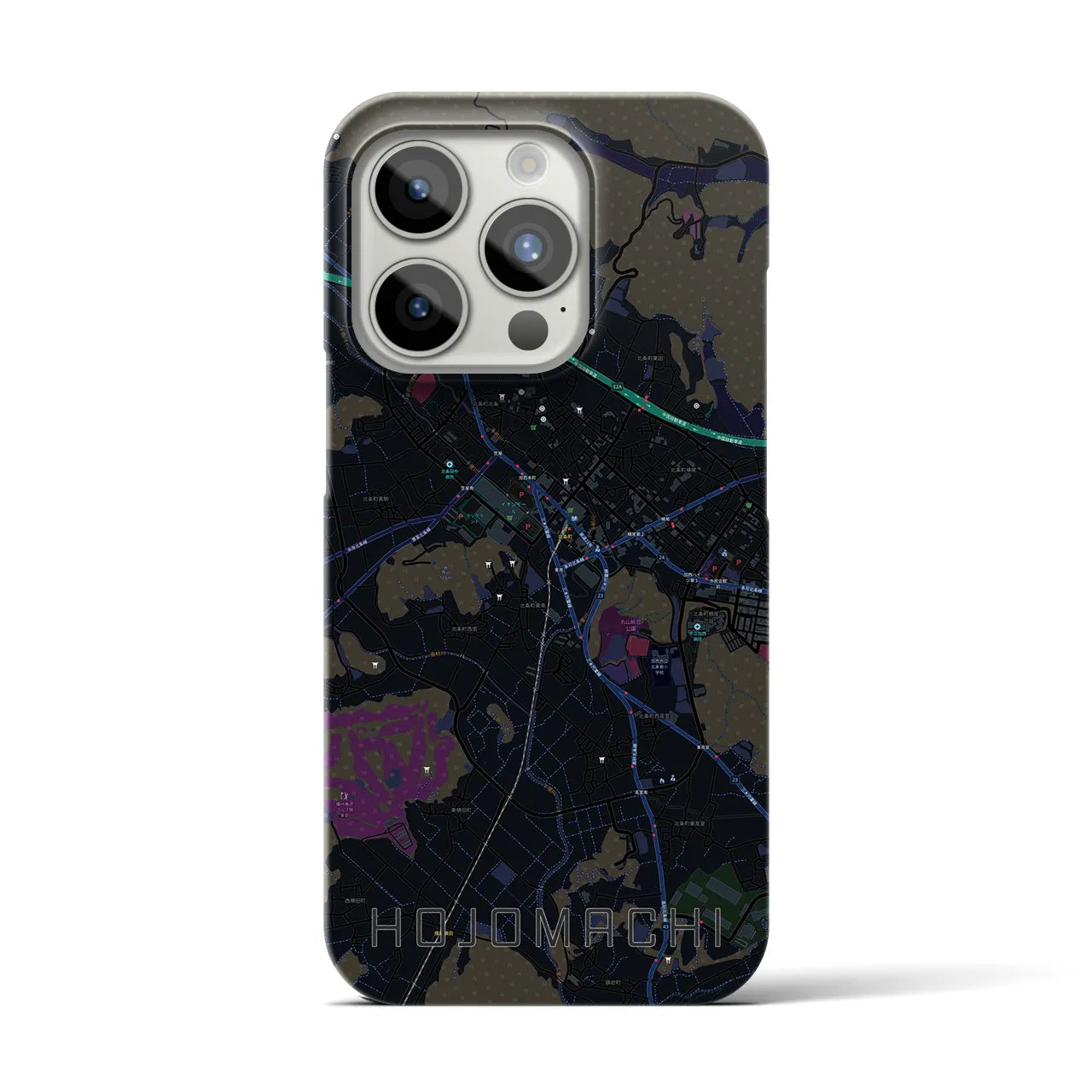 【北条町】地図柄iPhoneケース（バックカバータイプ・ブラック）iPhone 15 Pro 用