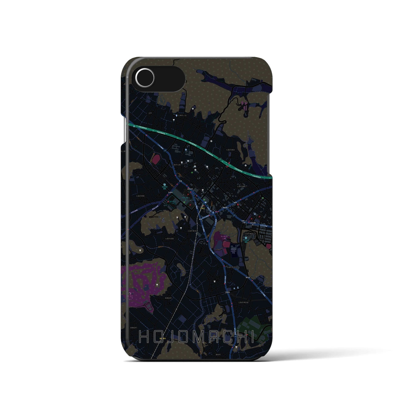 【北条町】地図柄iPhoneケース（バックカバータイプ・ブラック）iPhone SE（第3 / 第2世代） / 8 / 7 / 6s / 6 用