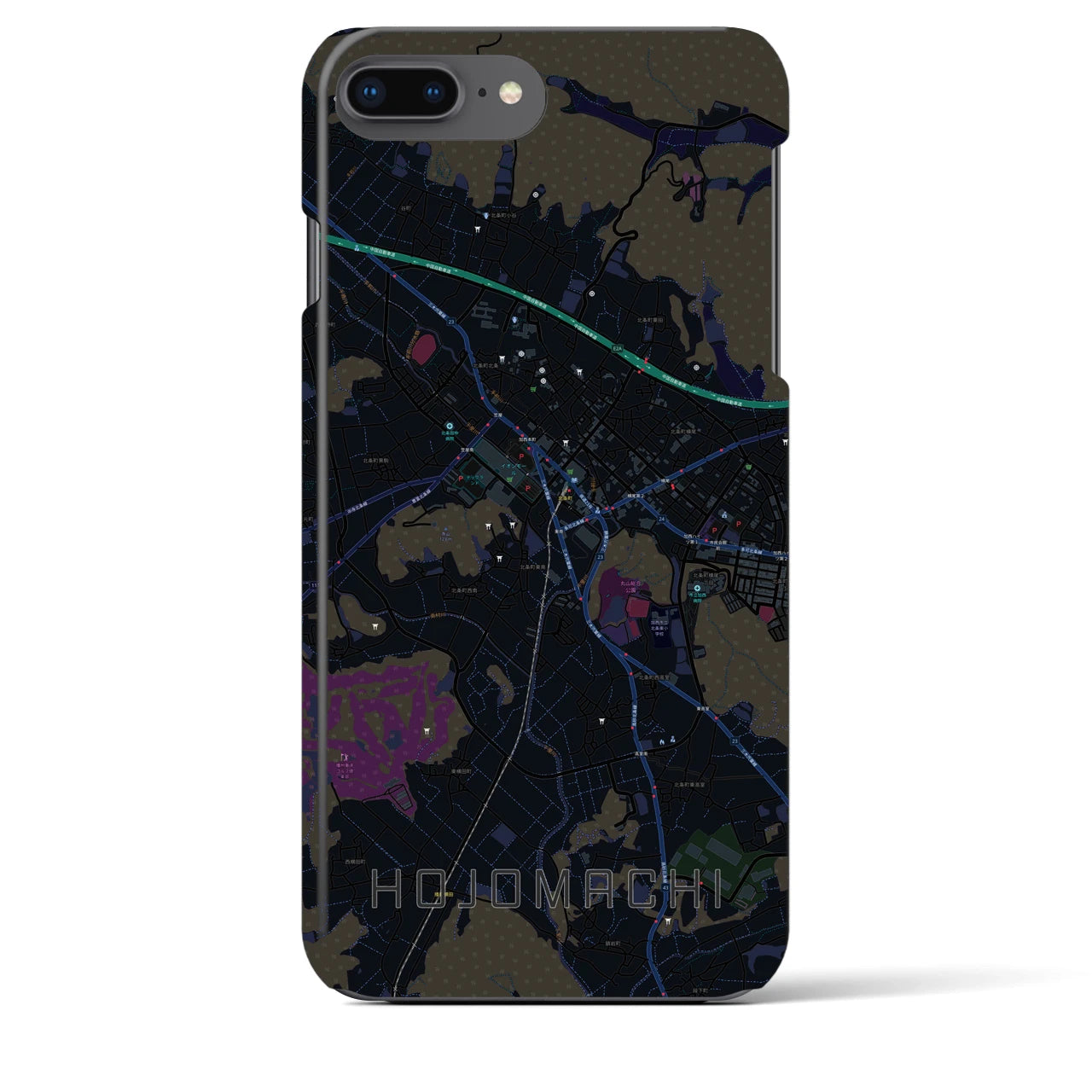 【北条町】地図柄iPhoneケース（バックカバータイプ・ブラック）iPhone 8Plus /7Plus / 6sPlus / 6Plus 用