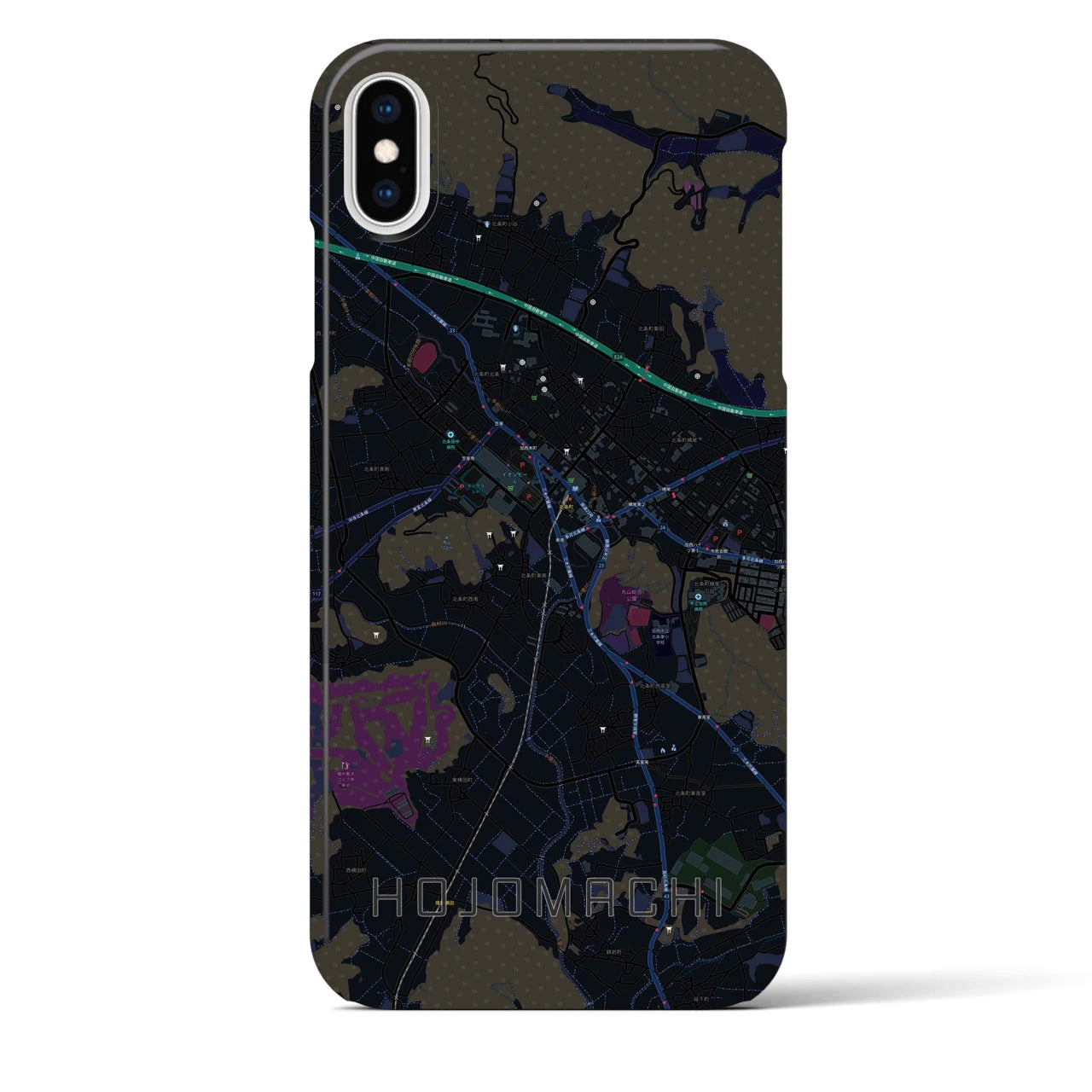 【北条町】地図柄iPhoneケース（バックカバータイプ・ブラック）iPhone XS Max 用