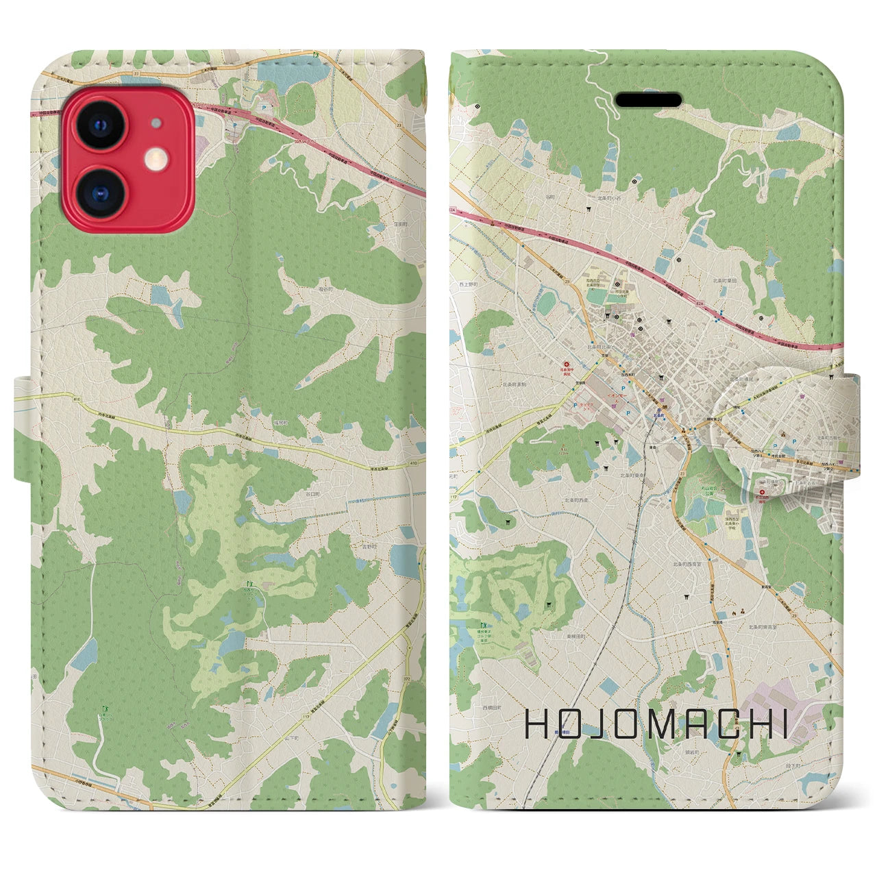 【北条町】地図柄iPhoneケース（手帳両面タイプ・ナチュラル）iPhone 11 用