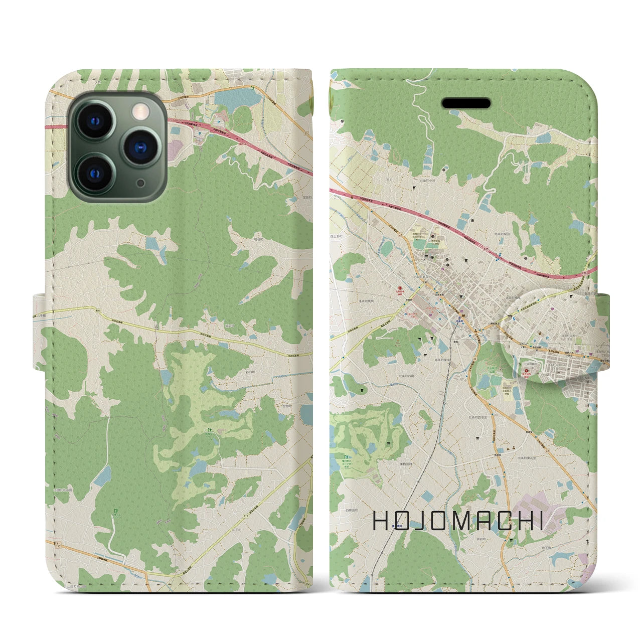 【北条町】地図柄iPhoneケース（手帳両面タイプ・ナチュラル）iPhone 11 Pro 用