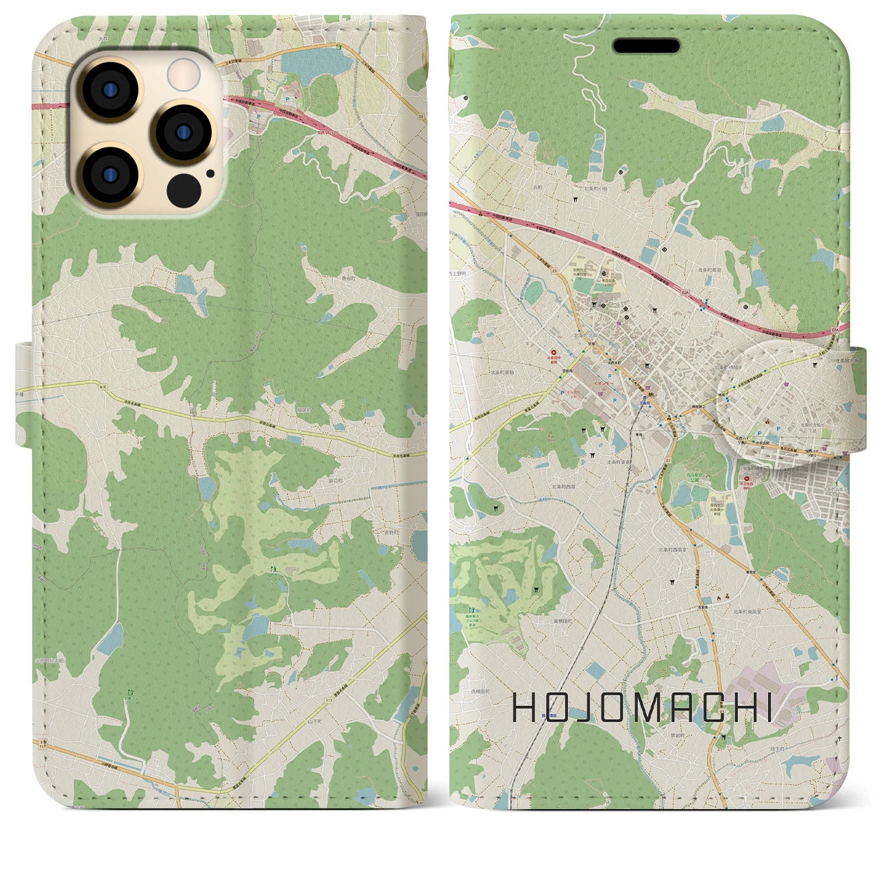 【北条町】地図柄iPhoneケース（手帳両面タイプ・ナチュラル）iPhone 12 Pro Max 用