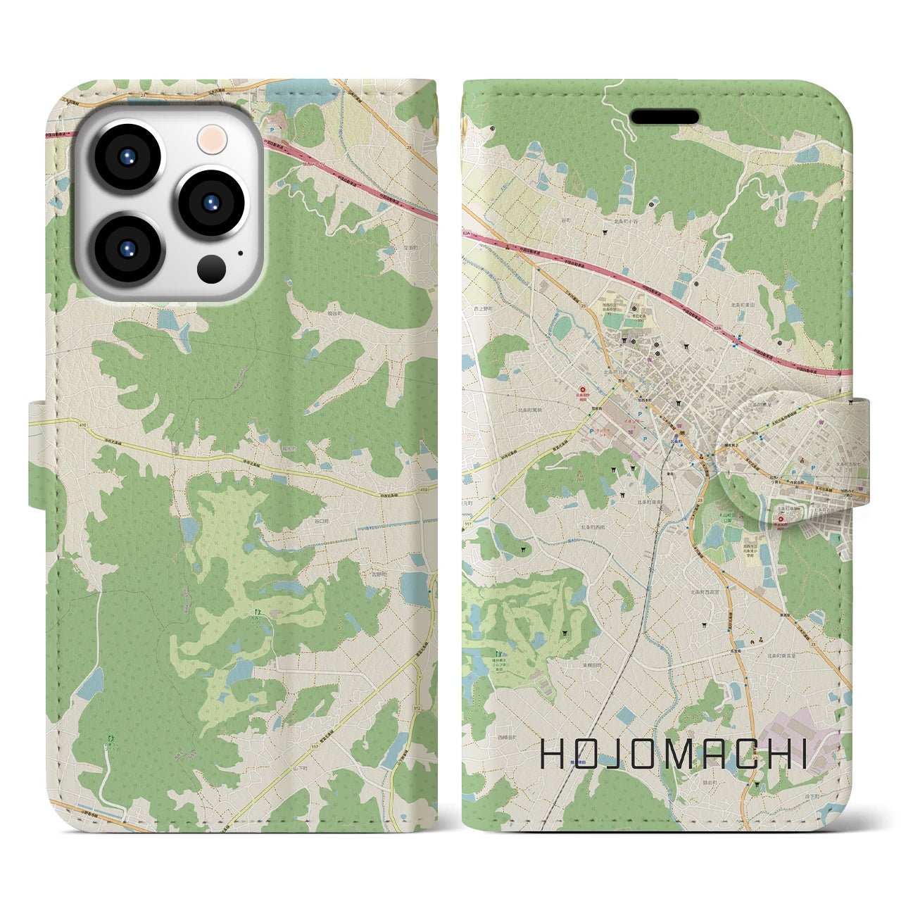 【北条町】地図柄iPhoneケース（手帳両面タイプ・ナチュラル）iPhone 13 Pro 用