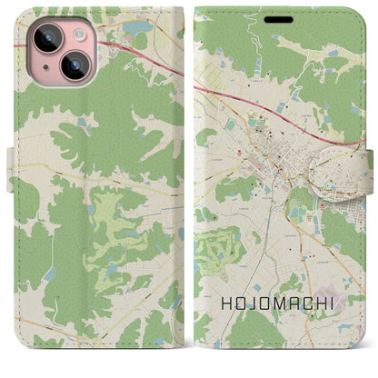 【北条町】地図柄iPhoneケース（手帳両面タイプ・ナチュラル）iPhone 15 Plus 用