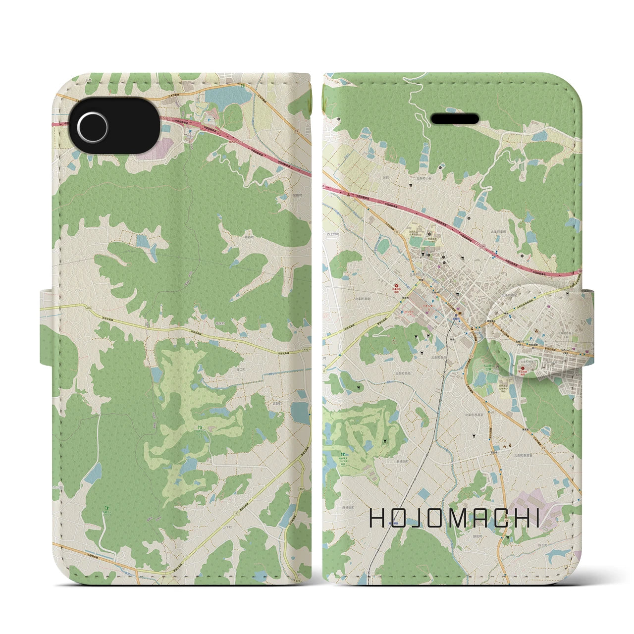 【北条町】地図柄iPhoneケース（手帳両面タイプ・ナチュラル）iPhone SE（第3 / 第2世代） / 8 / 7 / 6s / 6 用