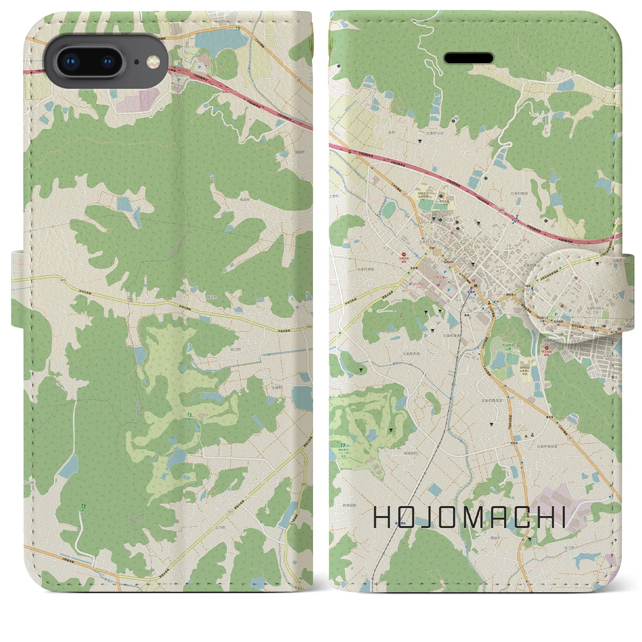 【北条町】地図柄iPhoneケース（手帳両面タイプ・ナチュラル）iPhone 8Plus /7Plus / 6sPlus / 6Plus 用