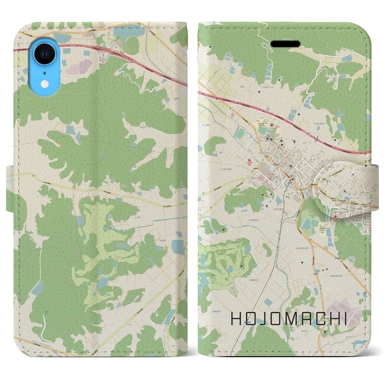 【北条町】地図柄iPhoneケース（手帳両面タイプ・ナチュラル）iPhone XR 用
