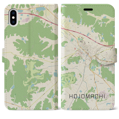 【北条町】地図柄iPhoneケース（手帳両面タイプ・ナチュラル）iPhone XS Max 用