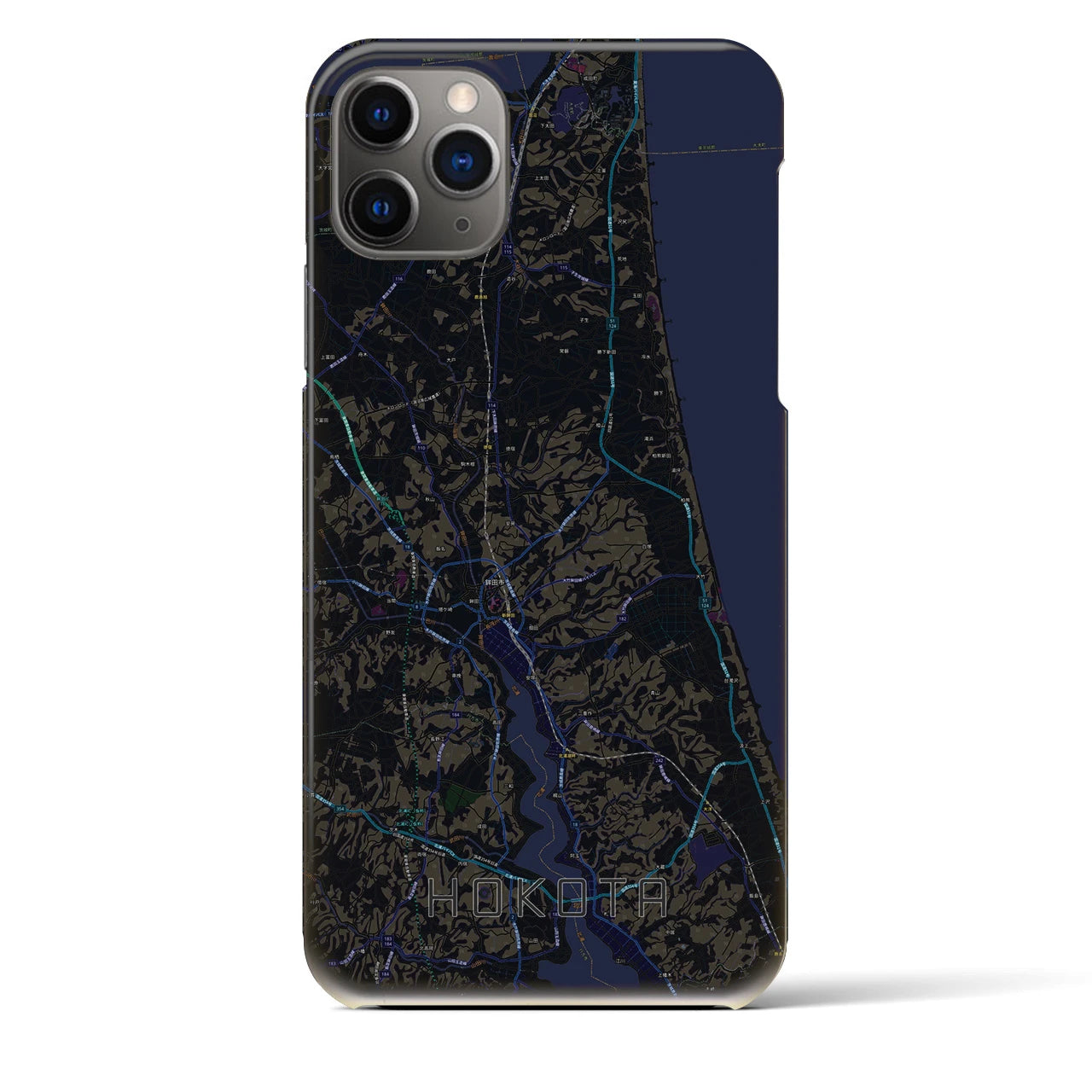 【鉾田】地図柄iPhoneケース（バックカバータイプ・ブラック）iPhone 11 Pro Max 用