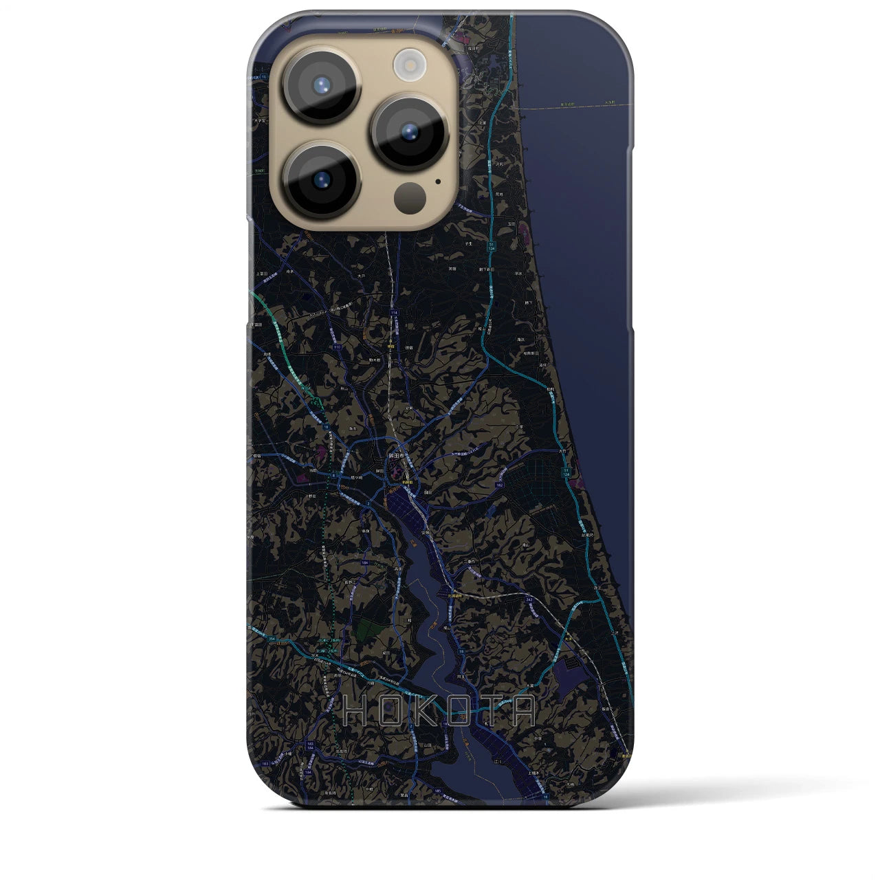 【鉾田】地図柄iPhoneケース（バックカバータイプ・ブラック）iPhone 14 Pro Max 用