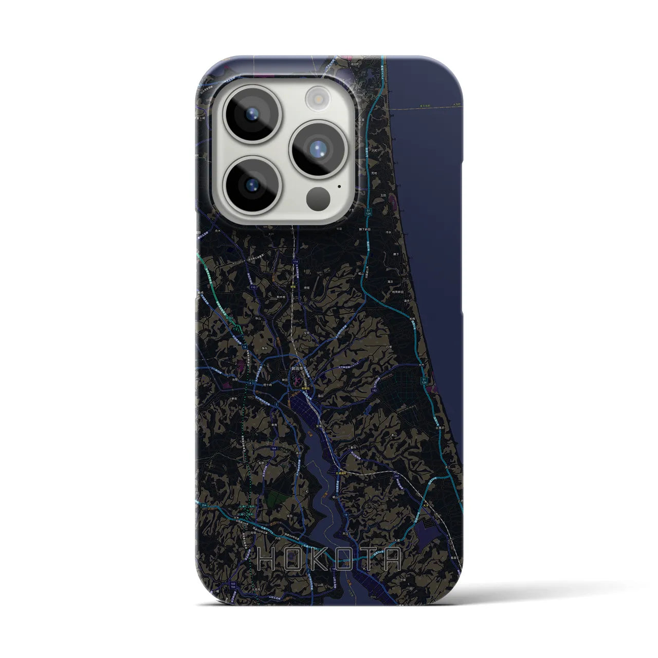 【鉾田】地図柄iPhoneケース（バックカバータイプ・ブラック）iPhone 15 Pro 用