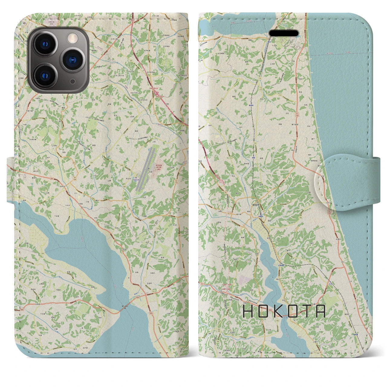 【鉾田】地図柄iPhoneケース（手帳両面タイプ・ナチュラル）iPhone 11 Pro Max 用