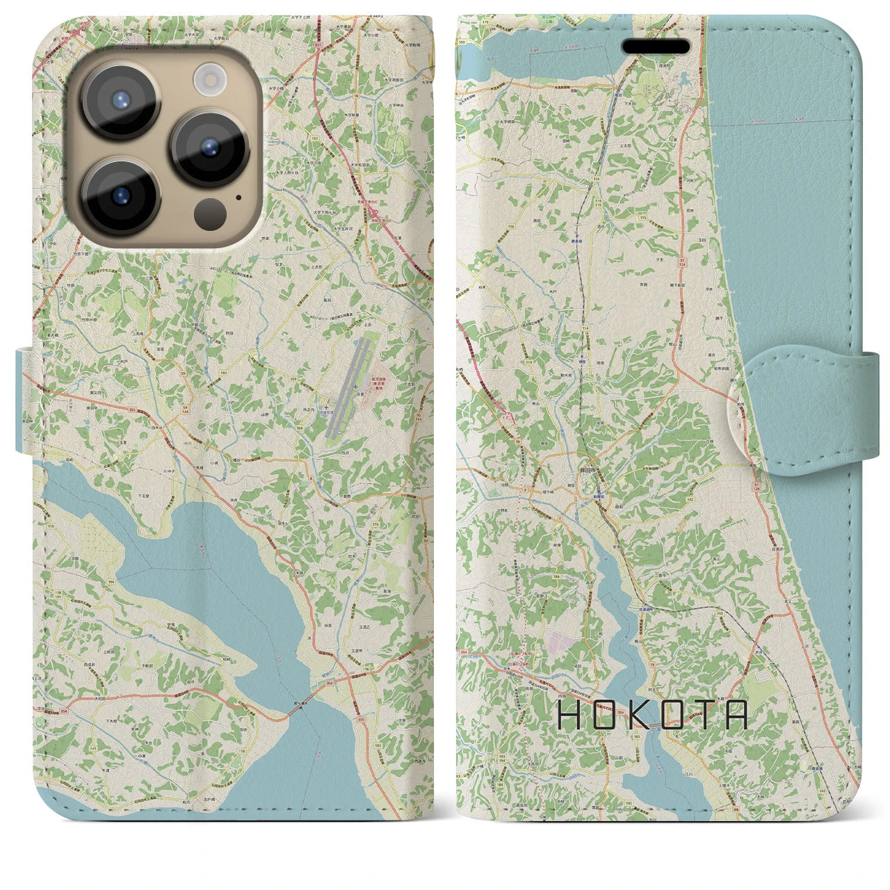 【鉾田】地図柄iPhoneケース（手帳両面タイプ・ナチュラル）iPhone 14 Pro Max 用