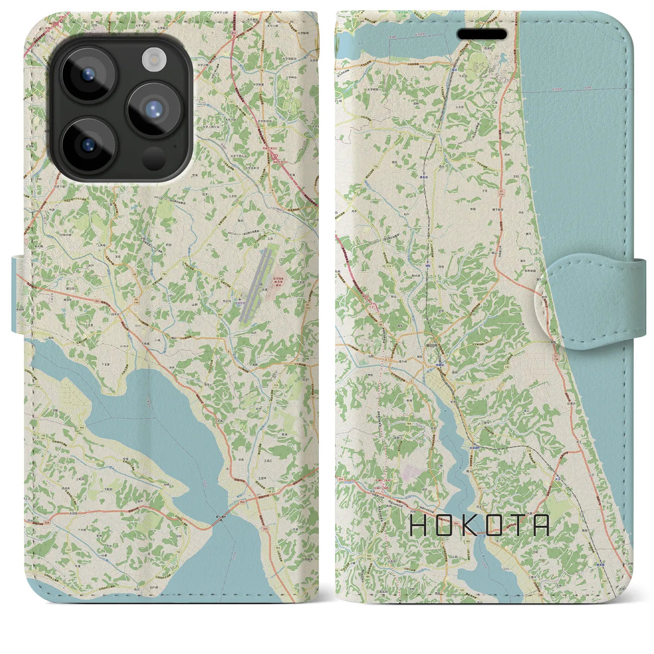 【鉾田】地図柄iPhoneケース（手帳両面タイプ・ナチュラル）iPhone 15 Pro Max 用
