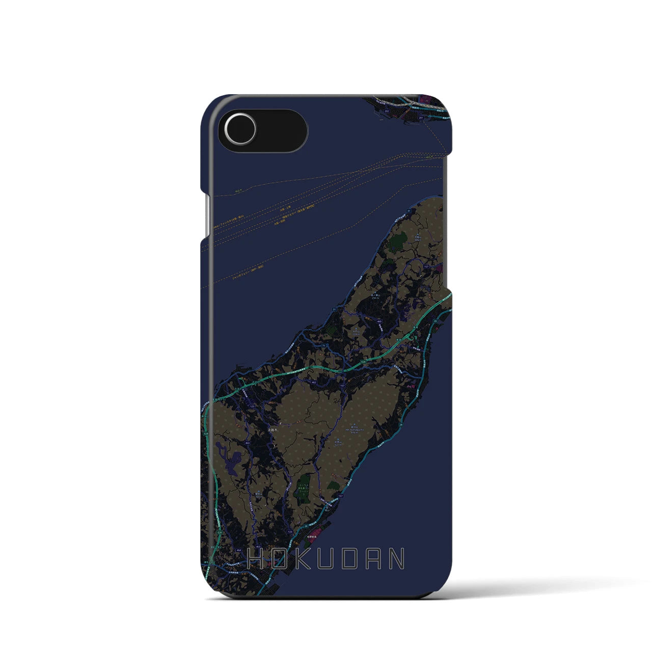 【北淡】地図柄iPhoneケース（バックカバータイプ・ブラック）iPhone SE（第3 / 第2世代） / 8 / 7 / 6s / 6 用