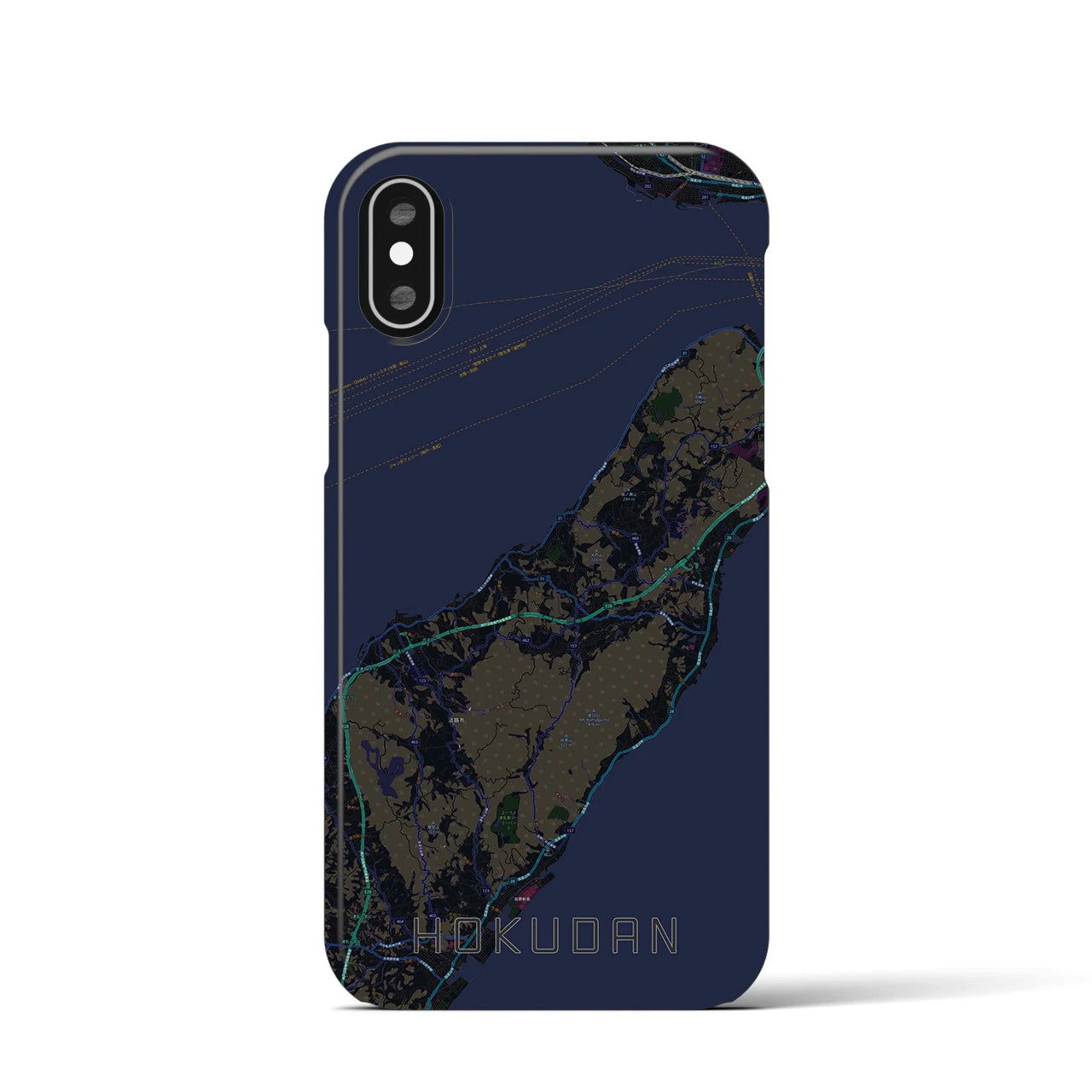 【北淡】地図柄iPhoneケース（バックカバータイプ・ブラック）iPhone XS / X 用