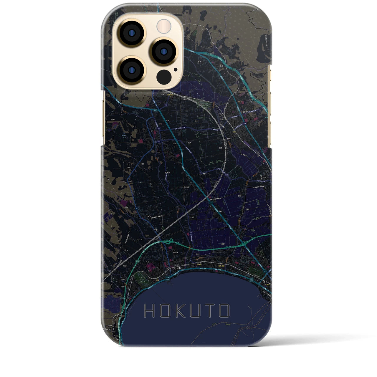 【北斗】地図柄iPhoneケース（バックカバータイプ・ブラック）iPhone 12 Pro Max 用