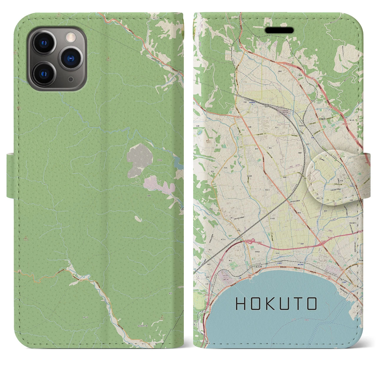 【北斗】地図柄iPhoneケース（手帳両面タイプ・ナチュラル）iPhone 11 Pro Max 用