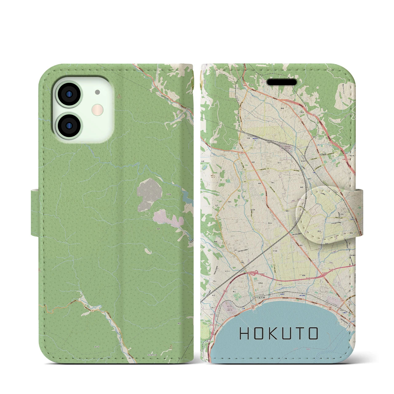 【北斗】地図柄iPhoneケース（手帳両面タイプ・ナチュラル）iPhone 12 mini 用