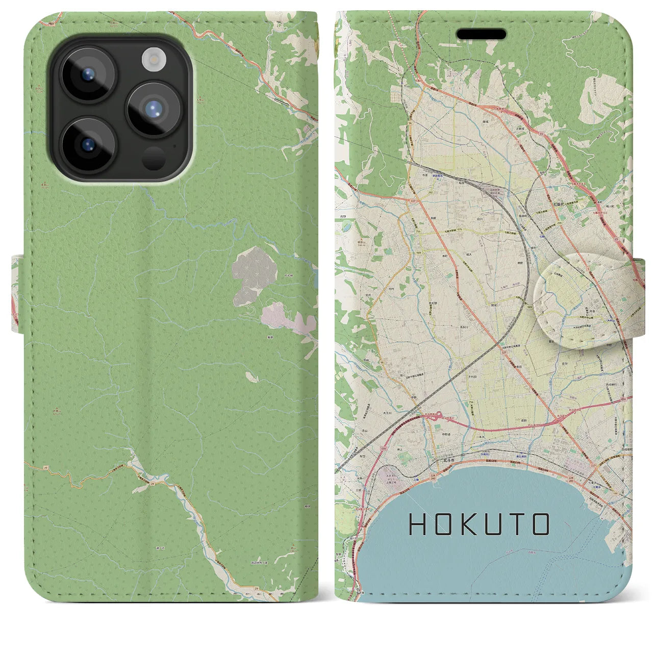 【北斗】地図柄iPhoneケース（手帳両面タイプ・ナチュラル）iPhone 15 Pro Max 用