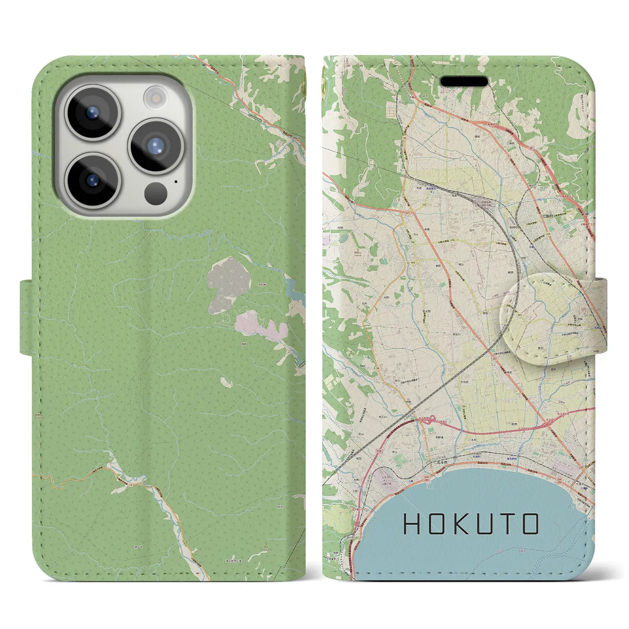 【北斗】地図柄iPhoneケース（手帳両面タイプ・ナチュラル）iPhone 15 Pro 用