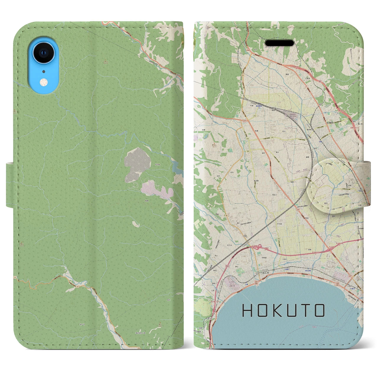 【北斗】地図柄iPhoneケース（手帳両面タイプ・ナチュラル）iPhone XR 用