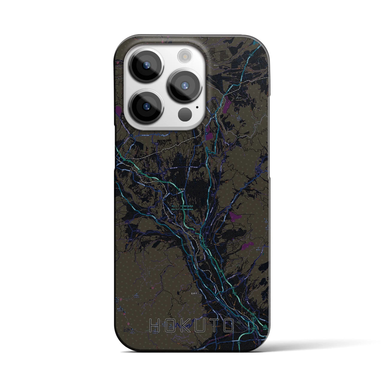 【北杜】地図柄iPhoneケース（バックカバータイプ・ブラック）iPhone 14 Pro 用