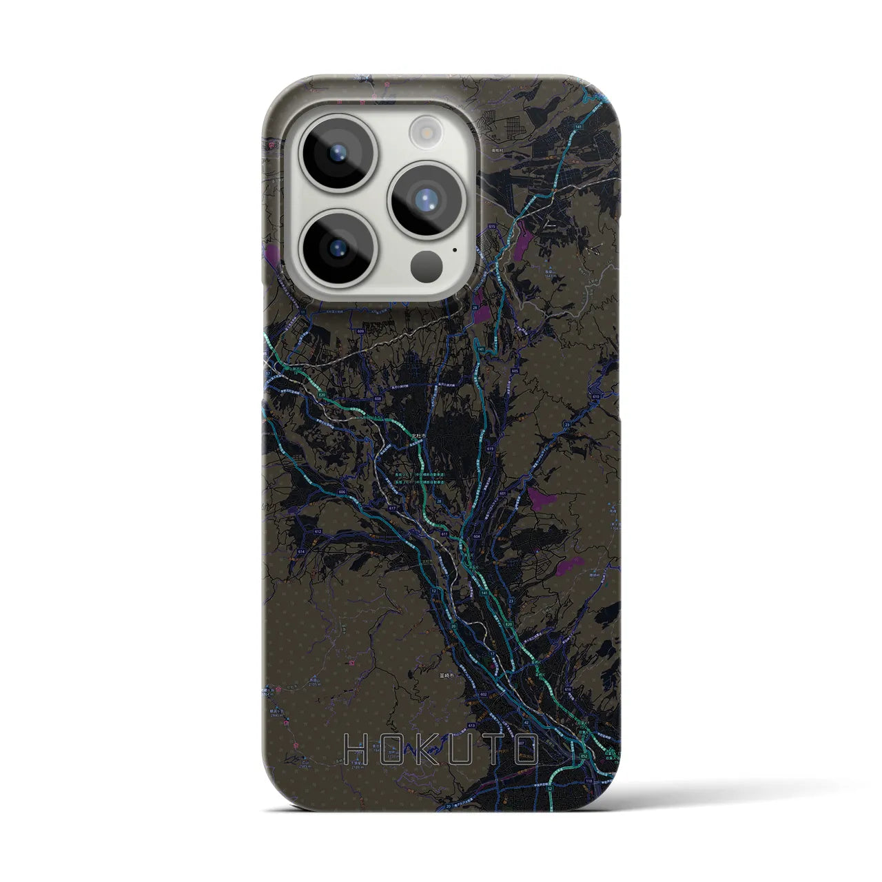【北杜】地図柄iPhoneケース（バックカバータイプ・ブラック）iPhone 15 Pro 用