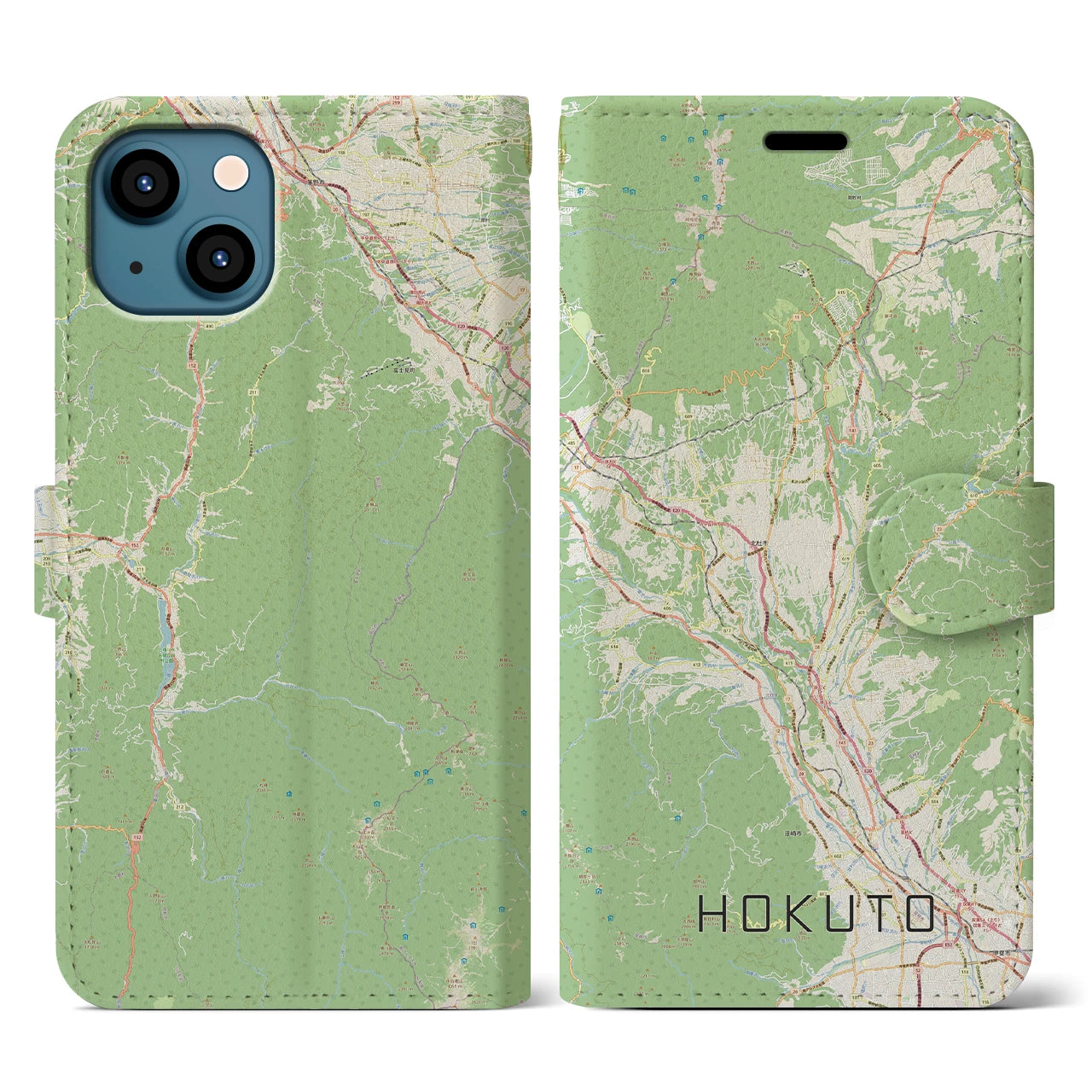 【北杜】地図柄iPhoneケース（手帳両面タイプ・ナチュラル）iPhone 13 用