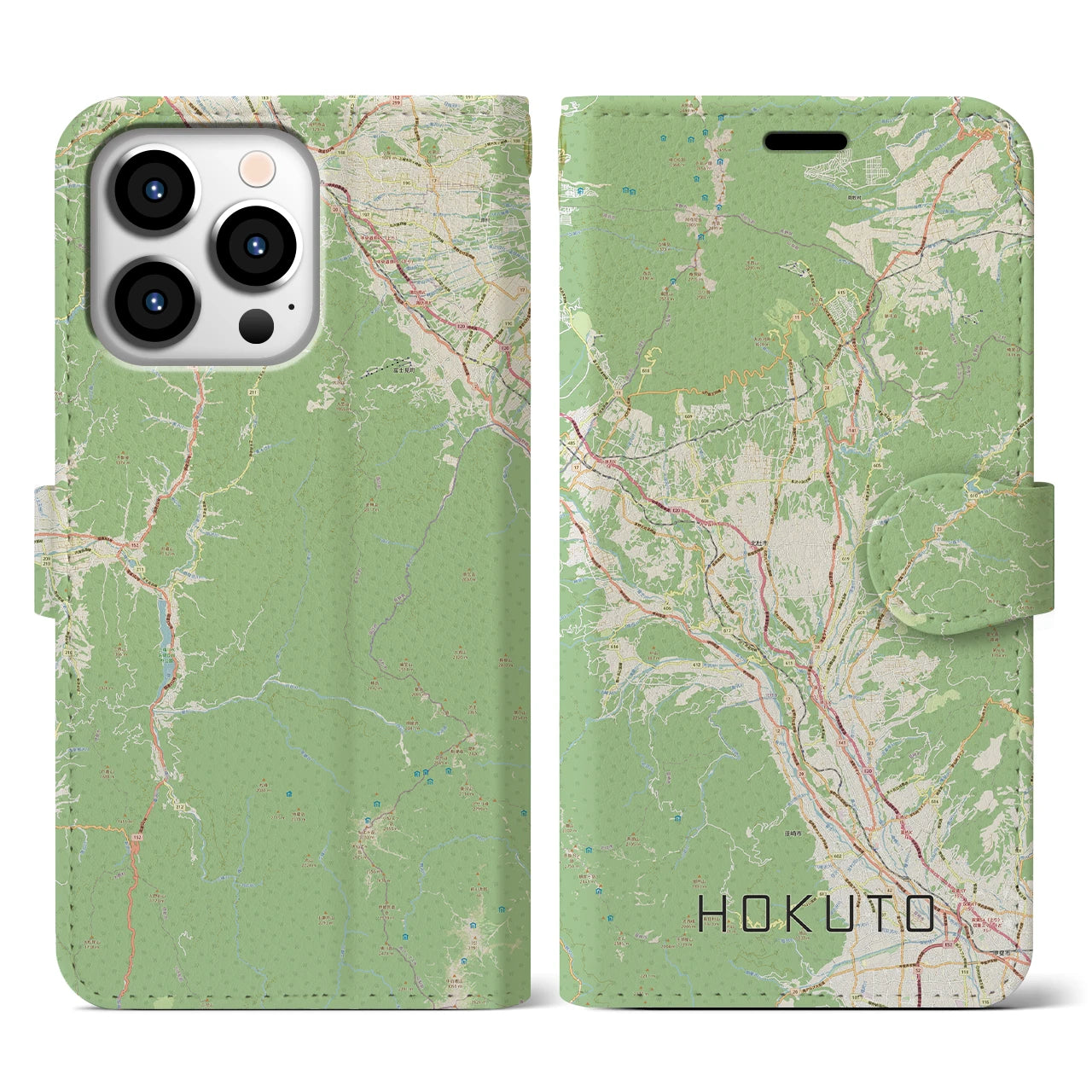 【北杜】地図柄iPhoneケース（手帳両面タイプ・ナチュラル）iPhone 13 Pro 用
