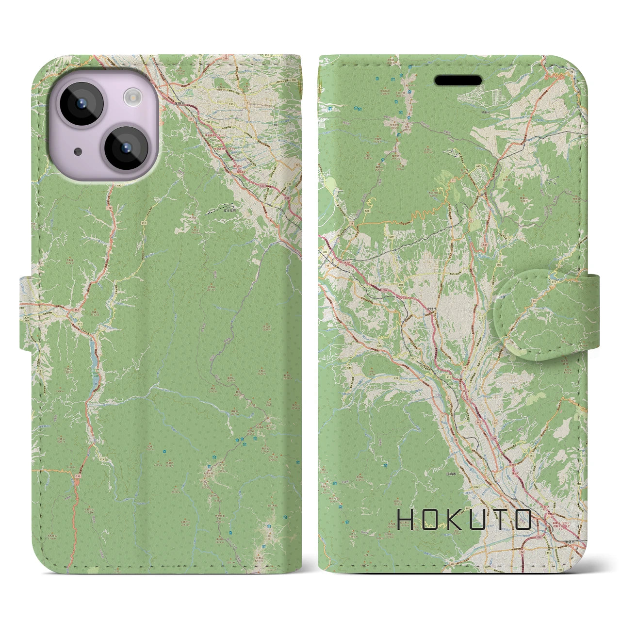 【北杜】地図柄iPhoneケース（手帳両面タイプ・ナチュラル）iPhone 14 用