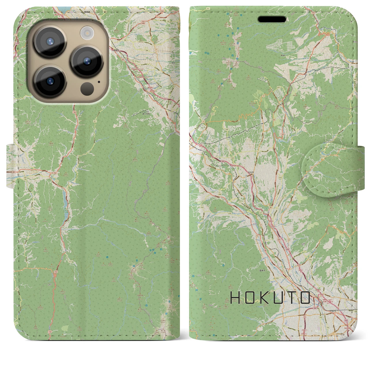 【北杜】地図柄iPhoneケース（手帳両面タイプ・ナチュラル）iPhone 14 Pro Max 用