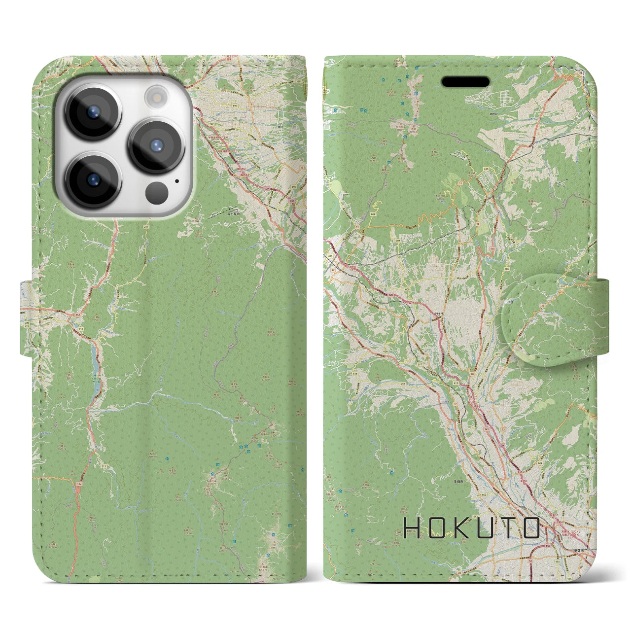 【北杜】地図柄iPhoneケース（手帳両面タイプ・ナチュラル）iPhone 14 Pro 用
