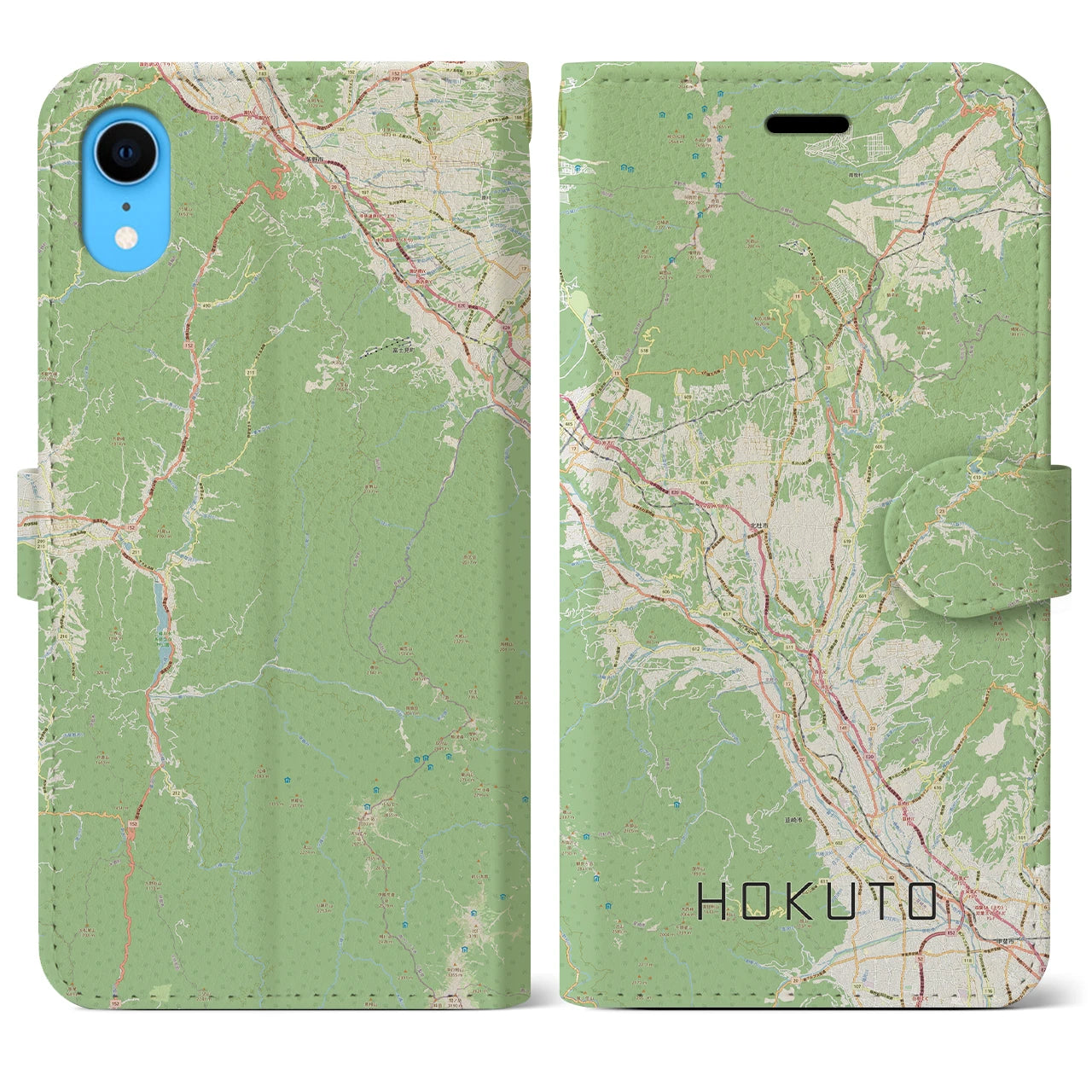 【北杜】地図柄iPhoneケース（手帳両面タイプ・ナチュラル）iPhone XR 用