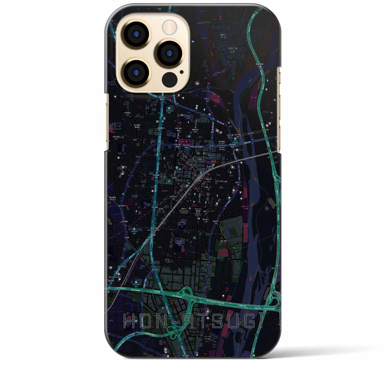 【本厚木】地図柄iPhoneケース（バックカバータイプ・ブラック）iPhone 12 Pro Max 用
