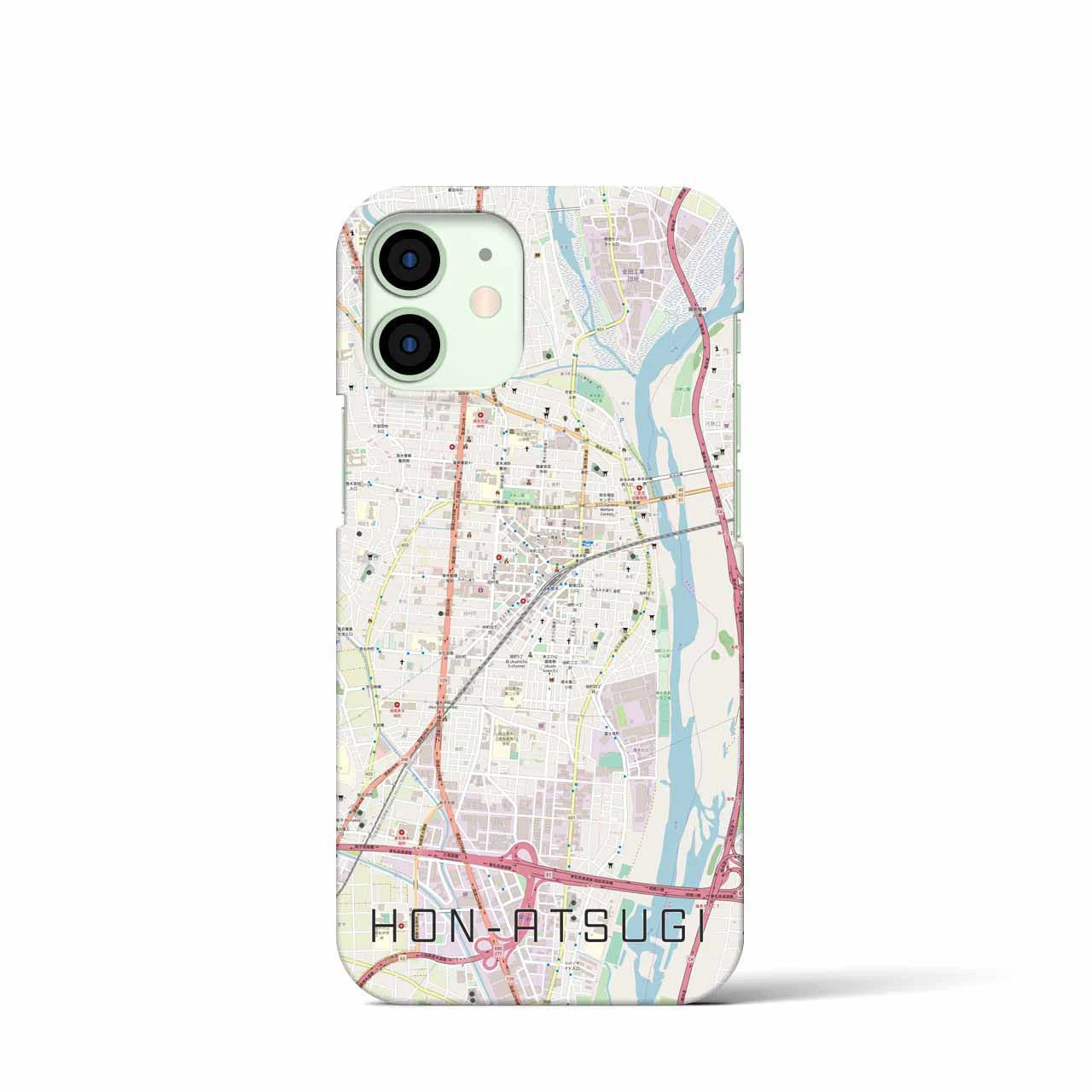 【本厚木】地図柄iPhoneケース（バックカバータイプ・ナチュラル）iPhone 12 mini 用