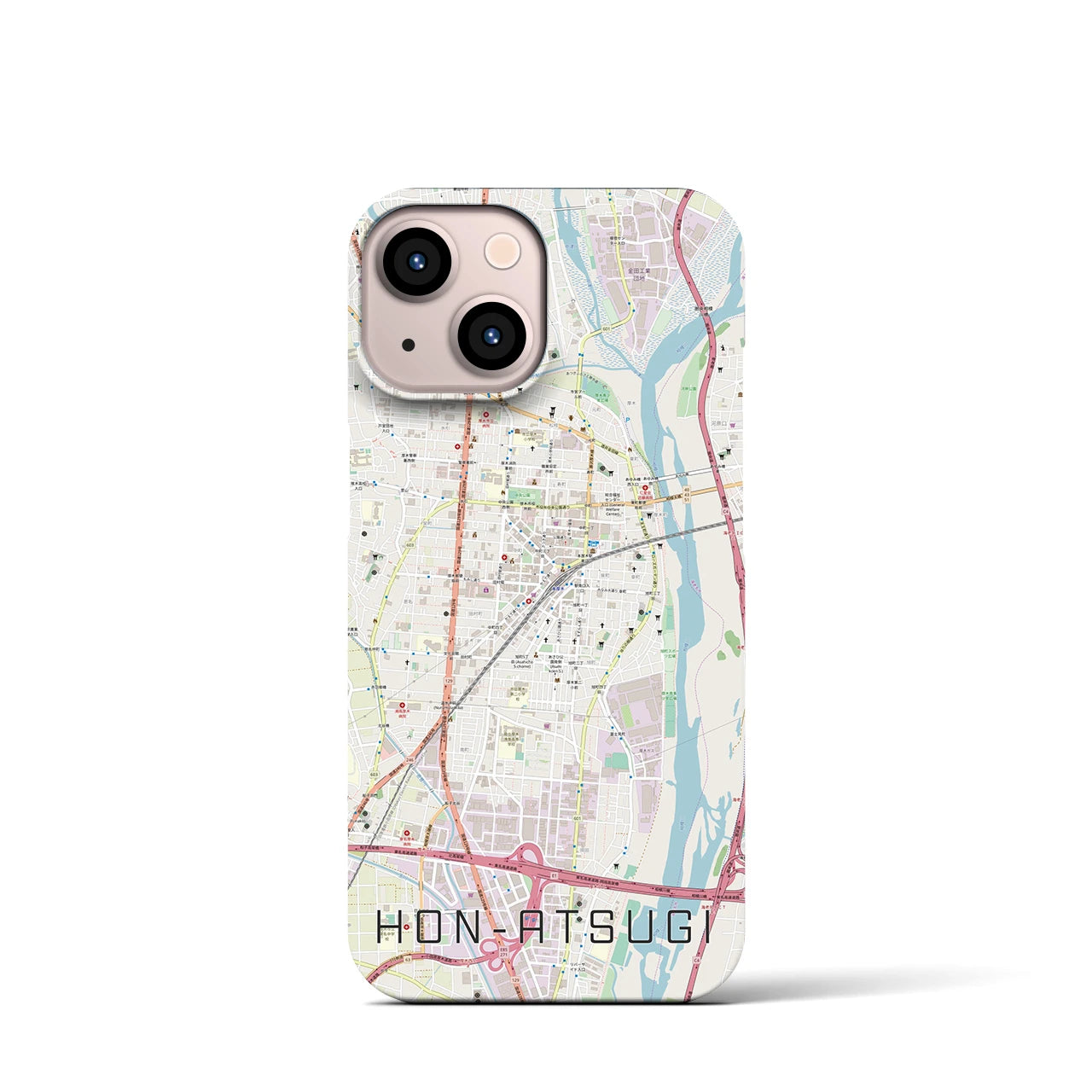 【本厚木】地図柄iPhoneケース（バックカバータイプ・ナチュラル）iPhone 13 mini 用