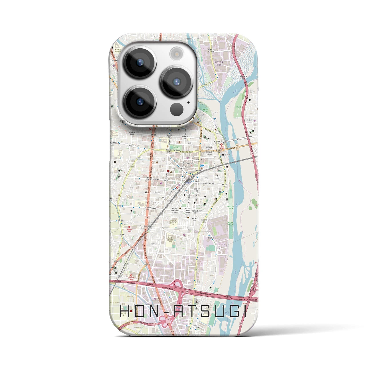 【本厚木】地図柄iPhoneケース（バックカバータイプ・ナチュラル）iPhone 14 Pro 用