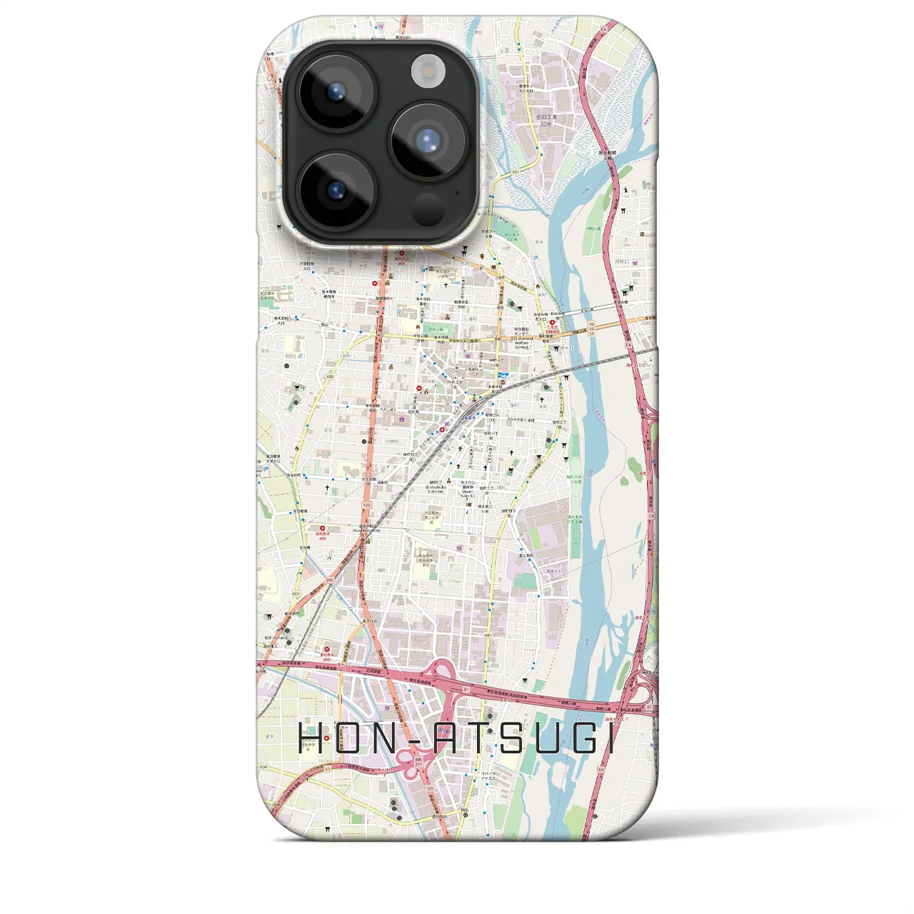 【本厚木】地図柄iPhoneケース（バックカバータイプ・ナチュラル）iPhone 15 Pro Max 用