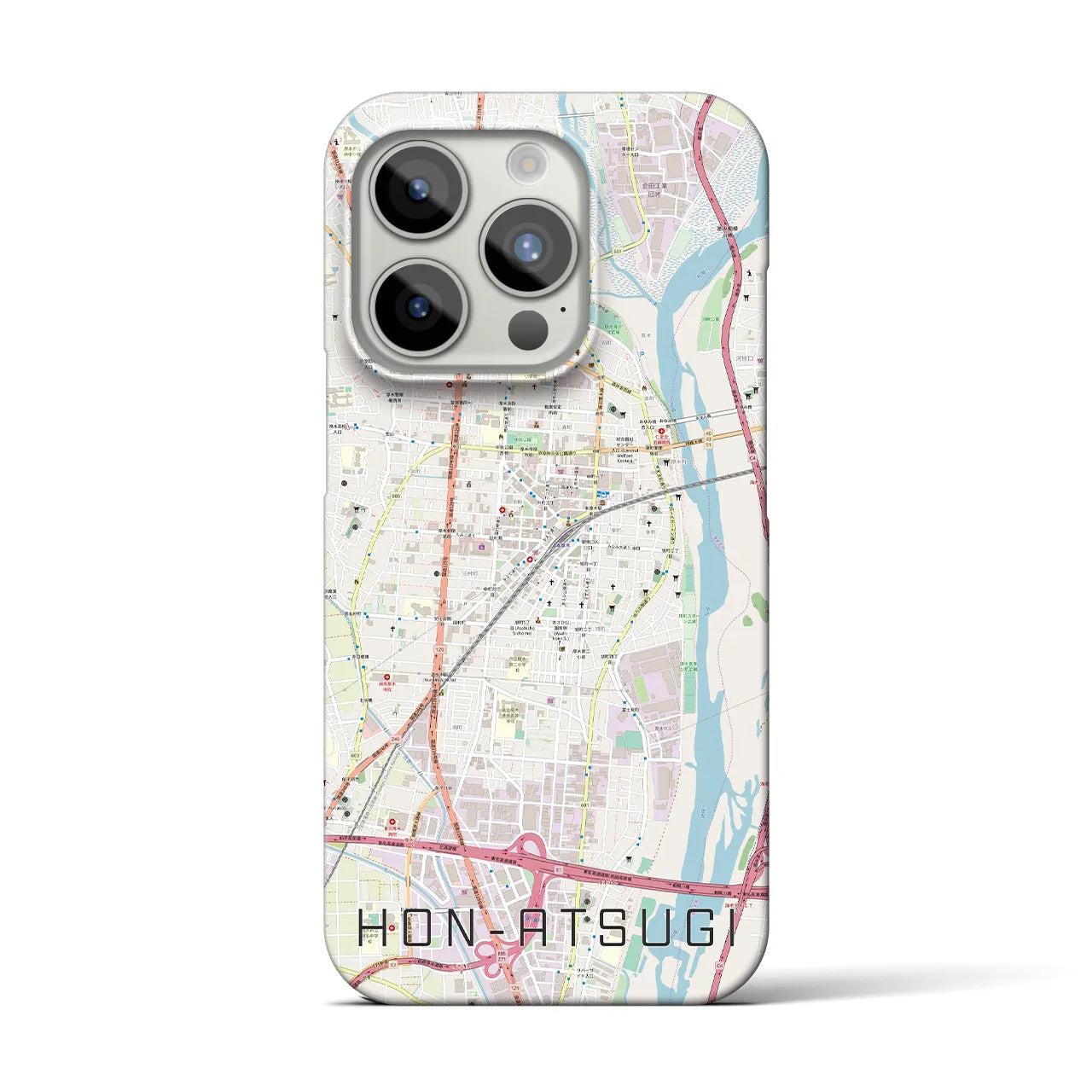 【本厚木】地図柄iPhoneケース（バックカバータイプ・ナチュラル）iPhone 15 Pro 用