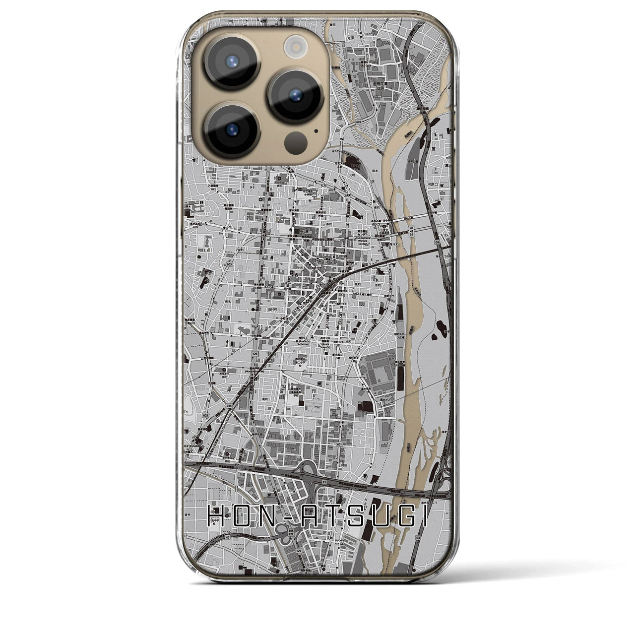 【本厚木】地図柄iPhoneケース（クリアタイプ・モノトーン）iPhone 14 Pro Max 用