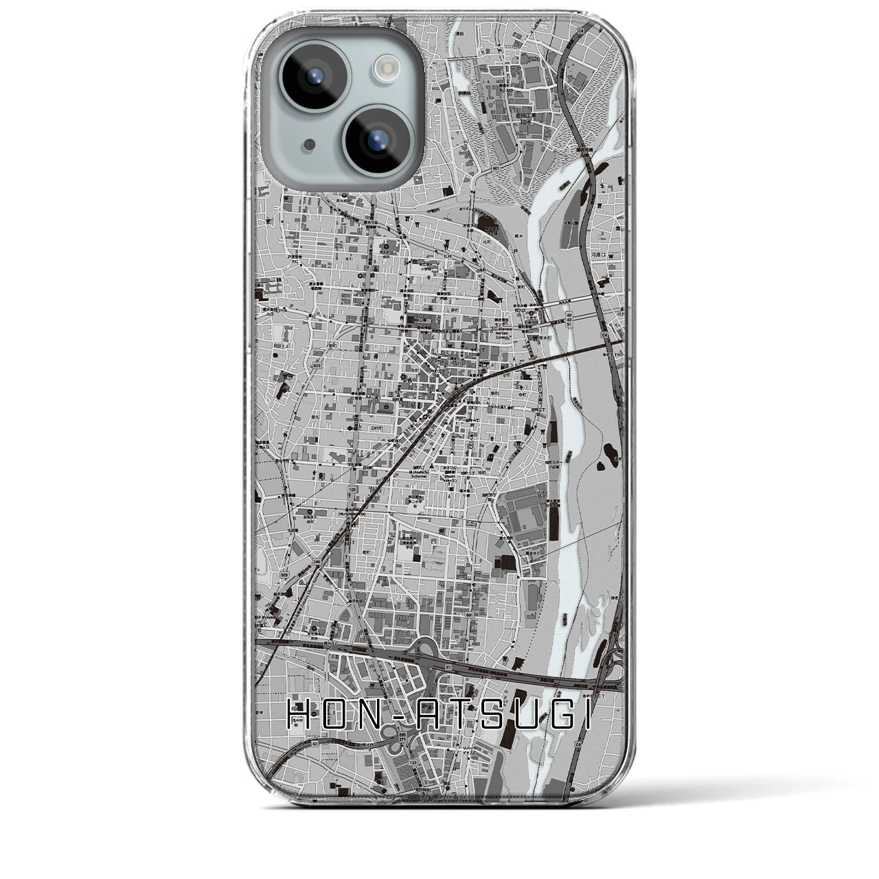 【本厚木】地図柄iPhoneケース（クリアタイプ・モノトーン）iPhone 15 Plus 用